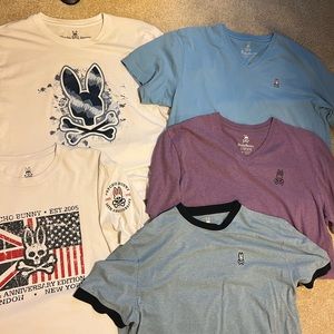Psycho Bunny lot of 5 Tee Shirts. Sizes XL and XXL.